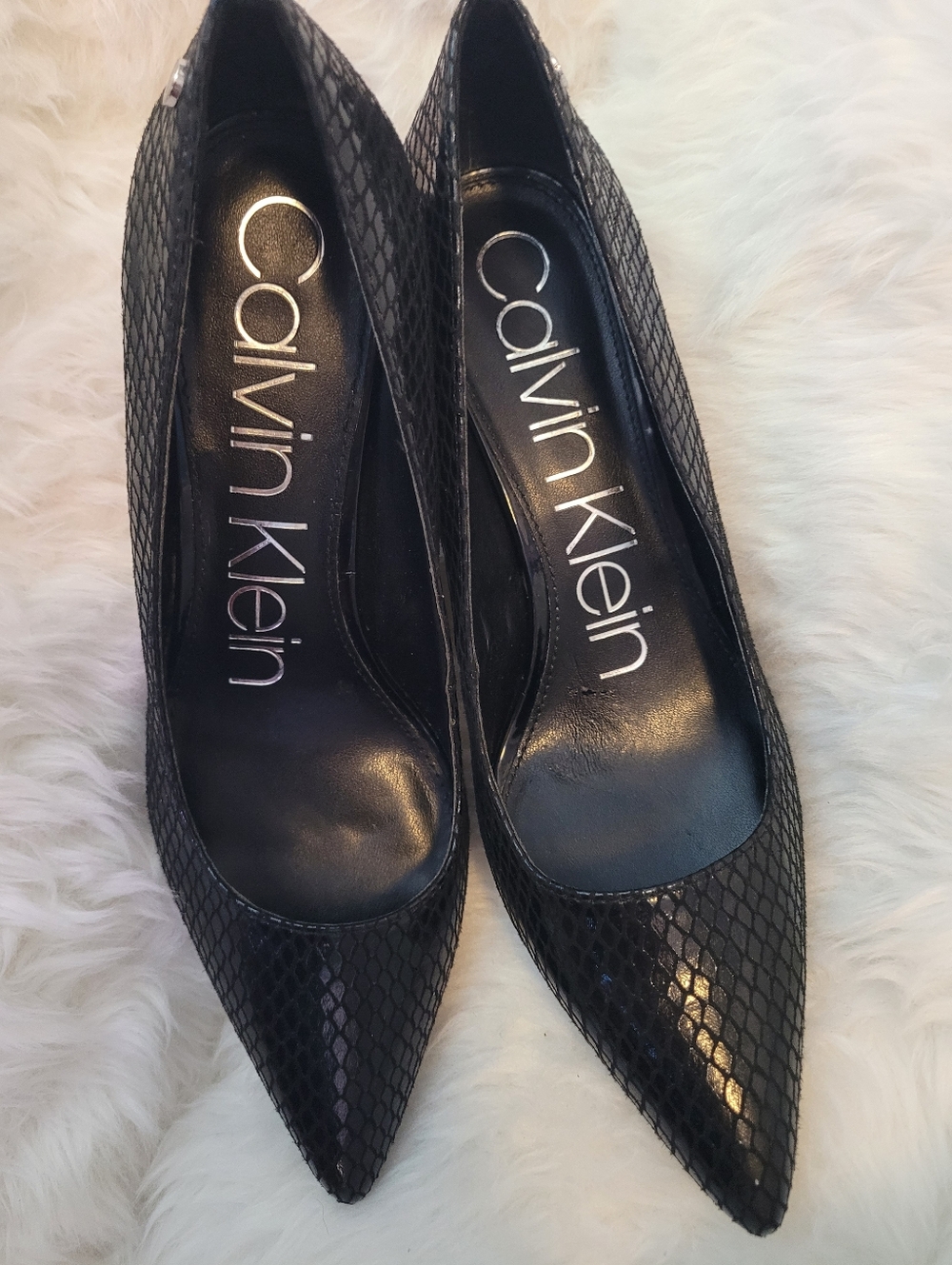 Calvin Klein Women's Black Faux-Snake Skin Pointed-Toe Pumps